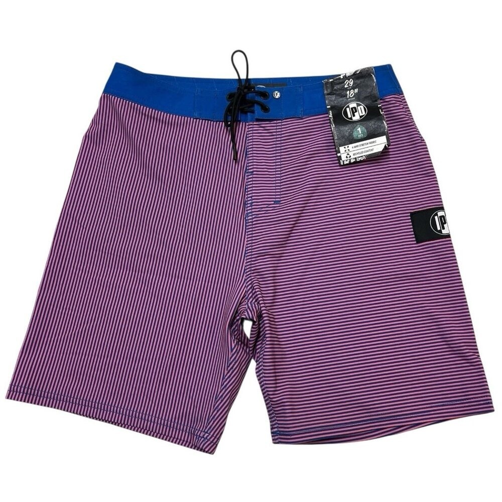 IPD International Mens Board Shorts‎ 29 Pink Navy Blue Striped 4-Way Stretch 18"